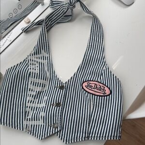 Von Dutch Kids Striped Tie Vest - Navy and Pink